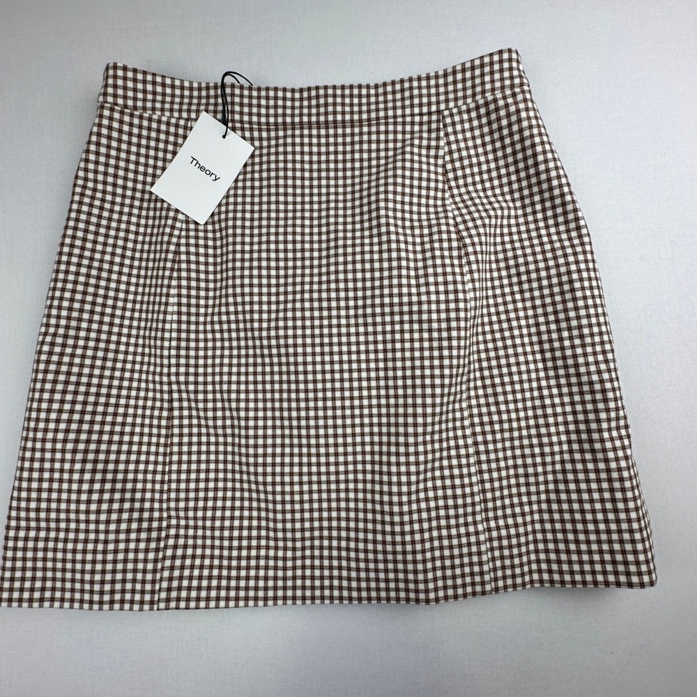 Theory Staple Wrap Skirt Ivory Multi Grid‎ Stretch Women's SIZE 10